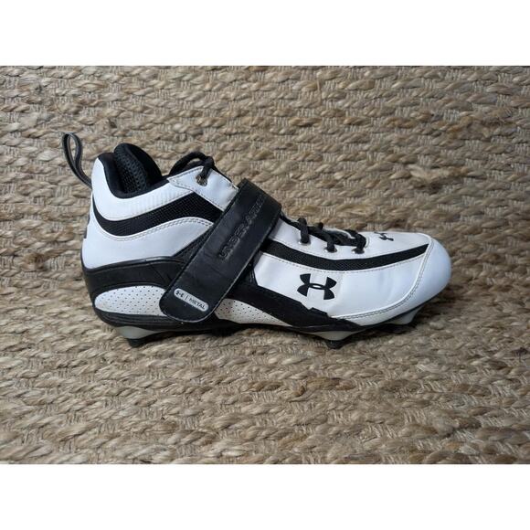 Under Armour Metal Mid Football Cleats Athletic Shoes Men's Size 11 White Black - Picture 1 of 8
